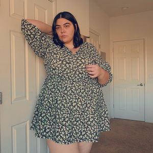 ASOS Curve Textured Green Flora Mini Dress